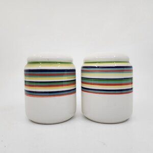 Vintage Condiment Shaped Striped Salt & Pepper Shakers Set Ceramic White